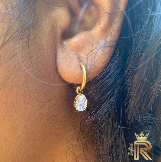 18K Gold Teardrop Hoop Earrings | American Diamond Hoop Drops | CZ Pear Cut Dangle | Hypoallergenic & Waterproof | Lucky Gift for Her