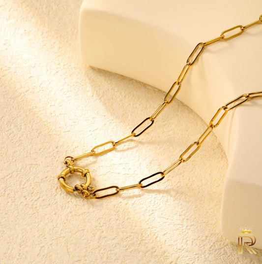 18K Gold Paperclip Chain Necklace | Crown Clasp Link Chain | Waterproof, Tarnish-Free Minimalist Jewelry | Hypoallergenic Royal Chain Gift