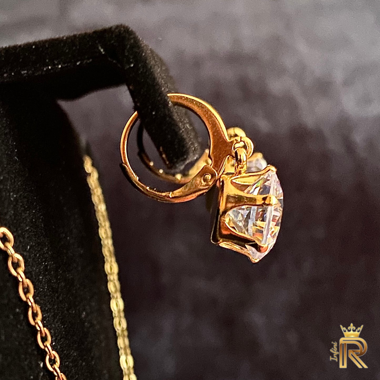 18K gold jewelry | CZ crown earrings | Bridal gift jewelry | Queen Pendant & Earrings | 6 Claw Setting | Hypoallergenic