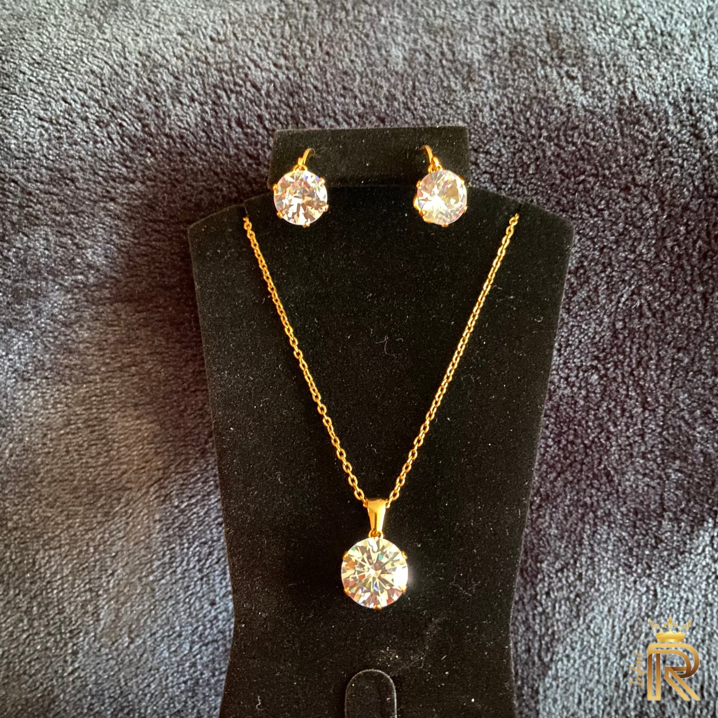 18K gold jewelry | CZ crown earrings | Bridal gift jewelry | Queen Pendant & Earrings | 6 Claw Setting | Hypoallergenic