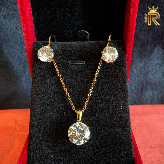 18K gold jewelry | CZ crown earrings | Bridal gift jewelry | Queen Pendant & Earrings | 6 Claw Setting | Hypoallergenic