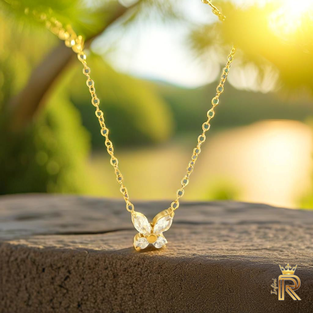 18K Gold Butterfly Pendant Necklace | American Diamond Dainty Charm | Symbol of Transformation & Luck | Gift for Her