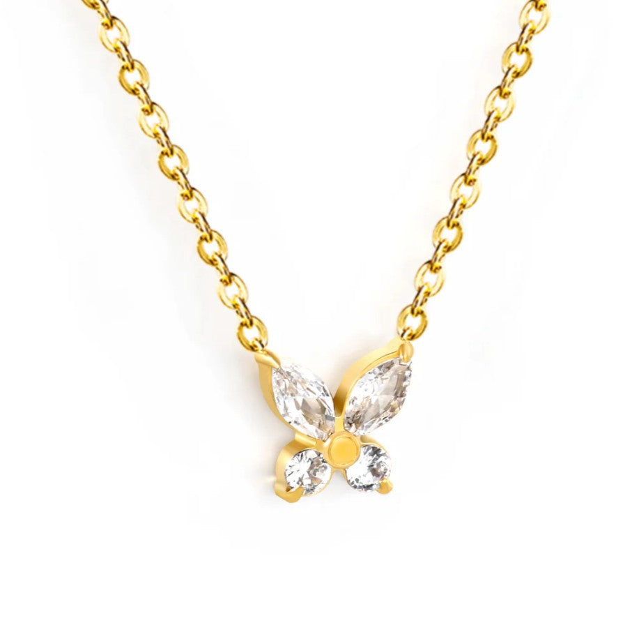 18K Gold Butterfly Pendant Necklace | American Diamond Dainty Charm | Symbol of Transformation & Luck | Gift for Her
