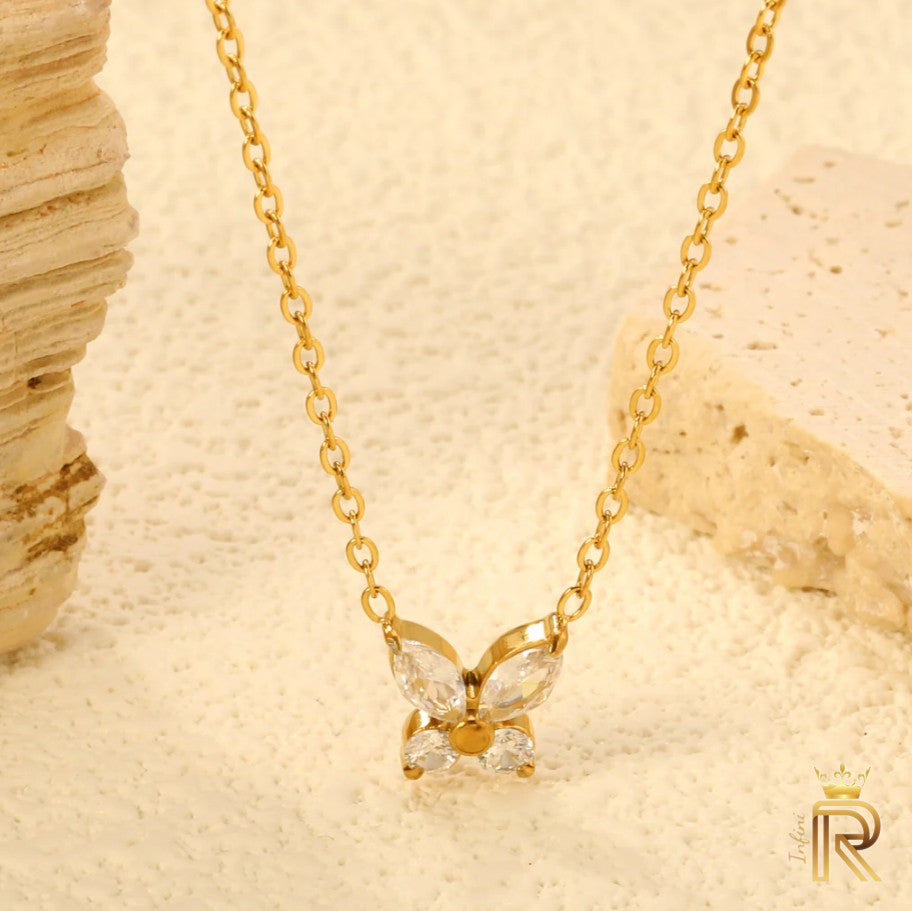 18K Gold Butterfly Pendant Necklace | American Diamond Dainty Charm | Symbol of Transformation & Luck | Gift for Her