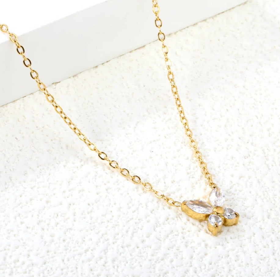 18K Gold Butterfly Pendant Necklace | American Diamond Dainty Charm | Symbol of Transformation & Luck | Gift for Her
