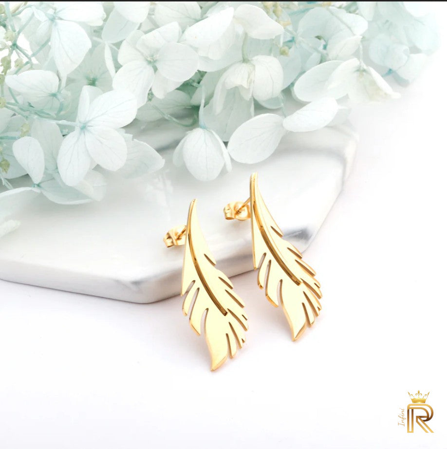 Gift 18K Gold Leaf Earring flatback, Long Gold Earrings, All the glitter is gold, Nature Inspired, Fashion Jewelry, Gift For Her