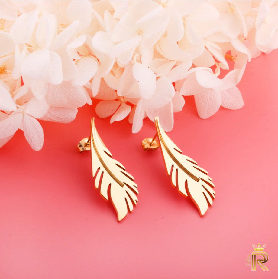 Gift 18K Gold Leaf Earring flatback, Long Gold Earrings, All the glitter is gold, Nature Inspired, Fashion Jewelry, Gift For Her
