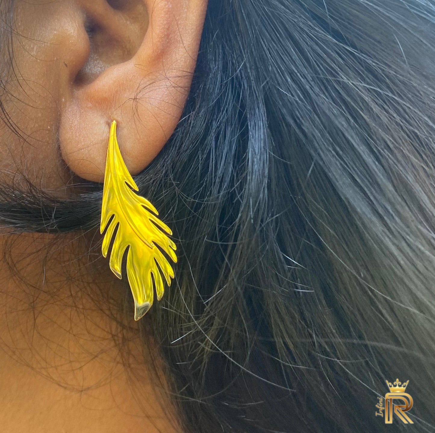 Gift 18K Gold Leaf Earring flatback, Long Gold Earrings, All the glitter is gold, Nature Inspired, Fashion Jewelry, Gift For Her