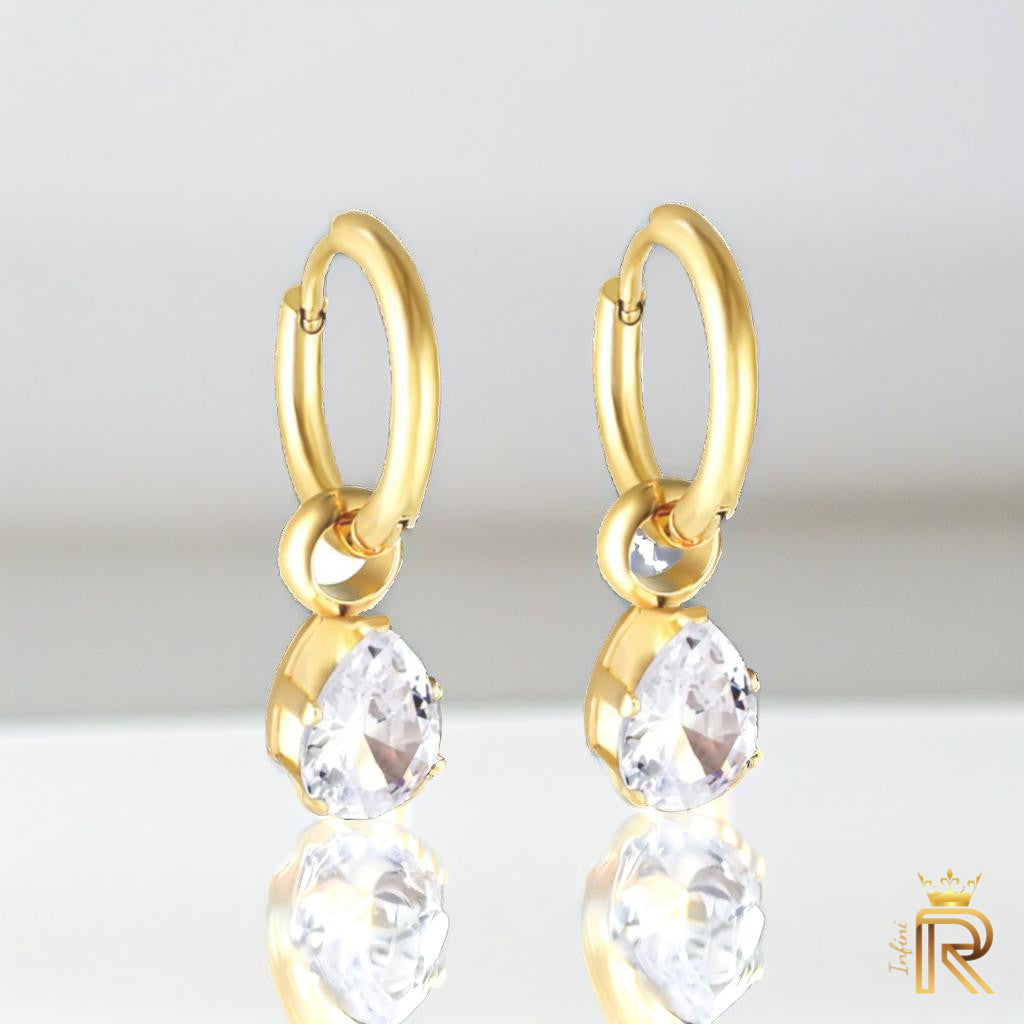 18K Gold Teardrop Hoop Earrings | American Diamond Hoop Drops | CZ Pear Cut Dangle | Hypoallergenic & Waterproof | Lucky Gift for Her