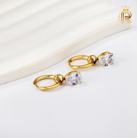 18K Gold Teardrop Hoop Earrings | American Diamond Hoop Drops | CZ Pear Cut Dangle | Hypoallergenic & Waterproof | Lucky Gift for Her