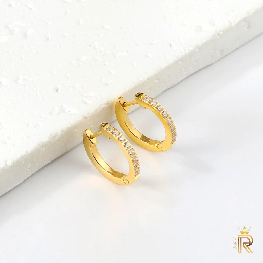 18K Gold Huggie Hoop Earrings | 8 American Diamond Hoops | Waterproof & Hypoallergenic | Minimalist Everyday Luxury Jewelry