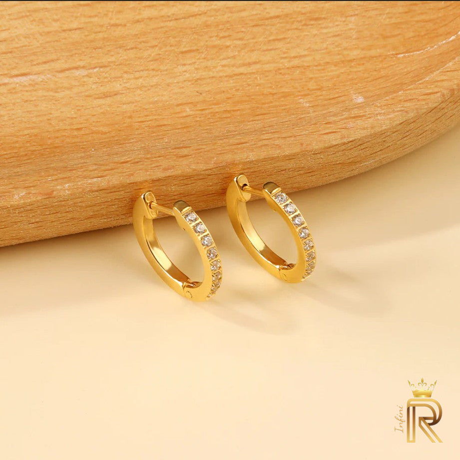 18K Gold Huggie Hoop Earrings | 8 American Diamond Hoops | Waterproof & Hypoallergenic | Minimalist Everyday Luxury Jewelry