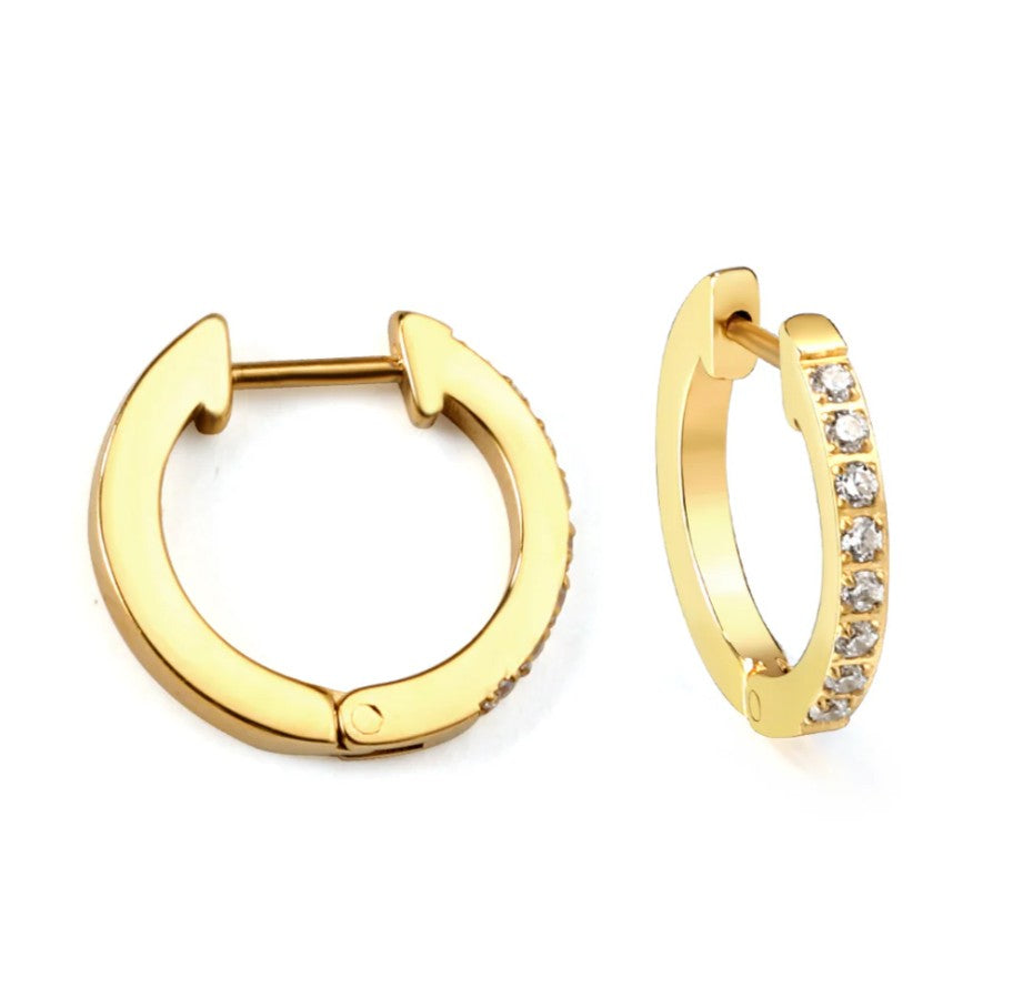 18K Gold Huggie Hoop Earrings | 8 American Diamond Hoops | Waterproof & Hypoallergenic | Minimalist Everyday Luxury Jewelry
