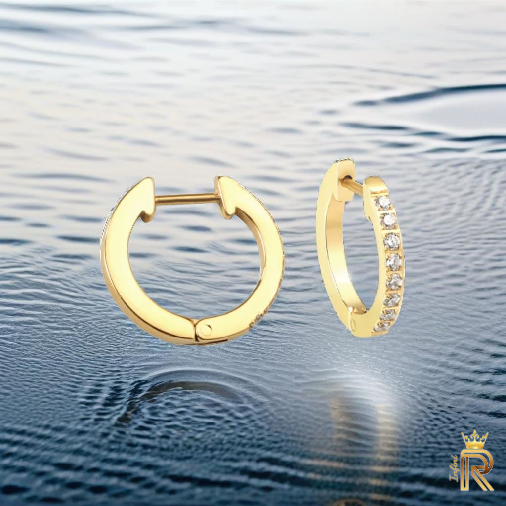 18K Gold Huggie Hoop Earrings | 8 American Diamond Hoops | Waterproof & Hypoallergenic | Minimalist Everyday Luxury Jewelry