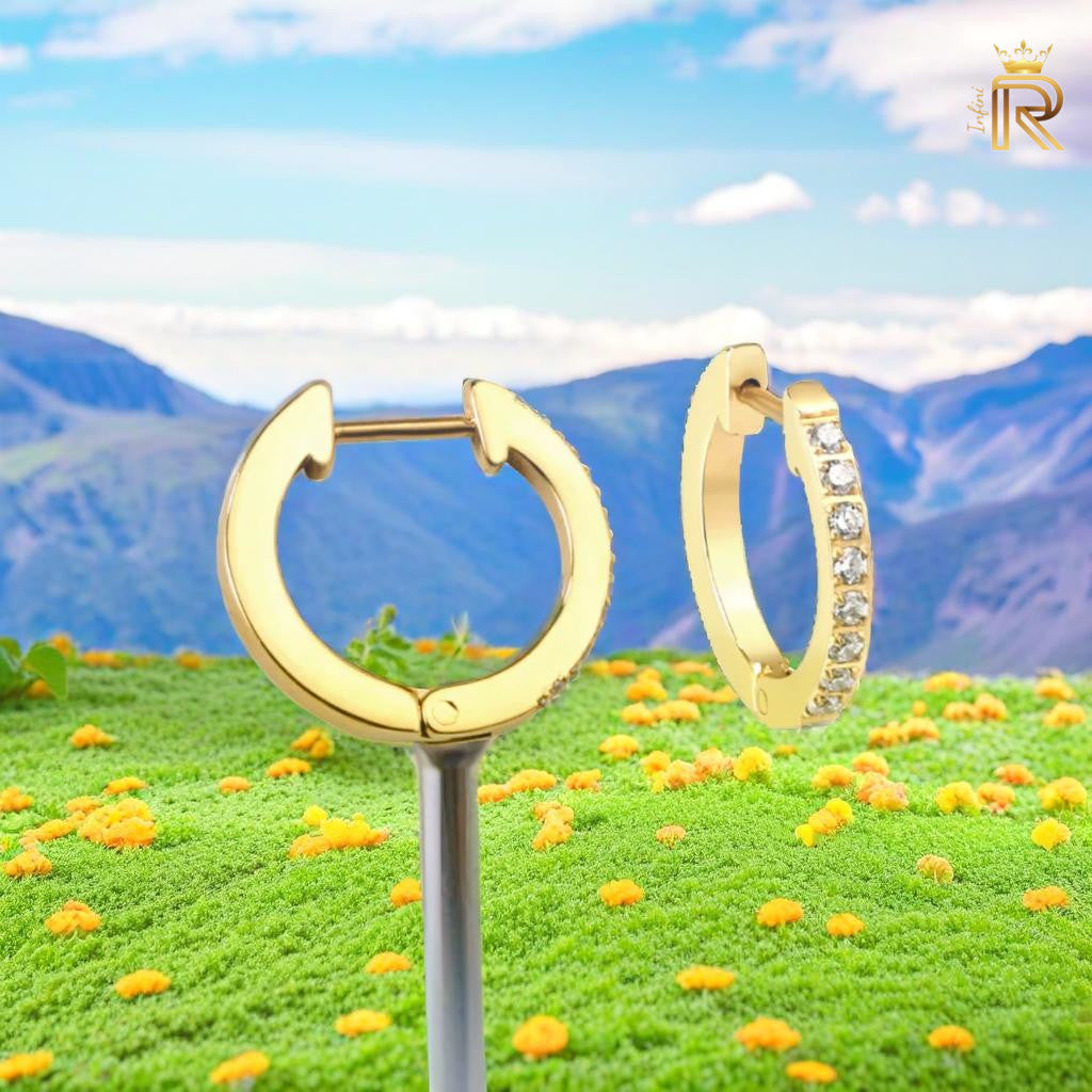 18K Gold Huggie Hoop Earrings | 8 American Diamond Hoops | Waterproof & Hypoallergenic | Minimalist Everyday Luxury Jewelry