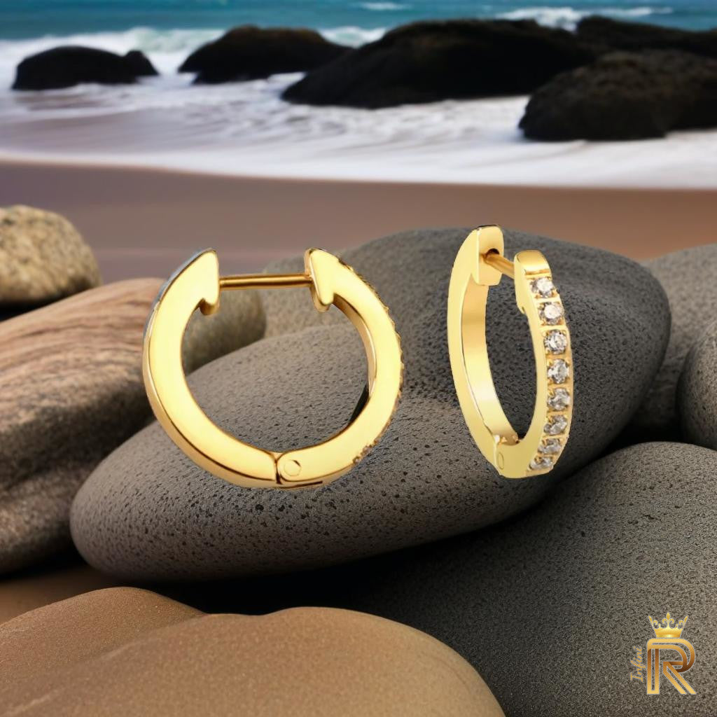 18K Gold Huggie Hoop Earrings | 8 American Diamond Hoops | Waterproof & Hypoallergenic | Minimalist Everyday Luxury Jewelry