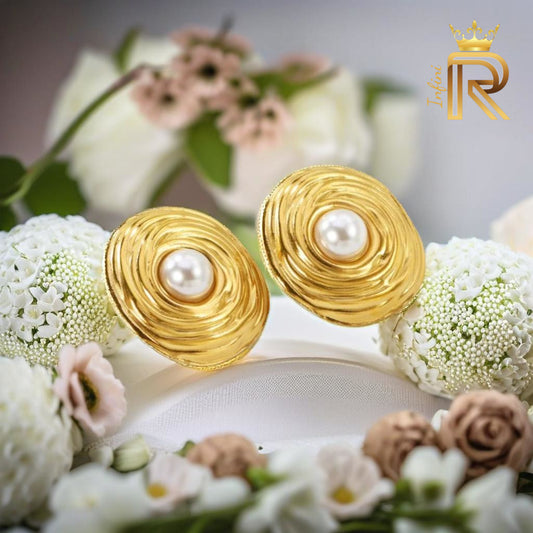 Gift 18K Gold Dainty Freshwater Pearl Earrings, Bridal Earrings, Bridesmaid Gift, Water proof, All the glitter is gold.