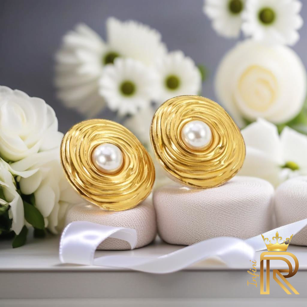 Gift 18K Gold Dainty Freshwater Pearl Earrings, Bridal Earrings, Bridesmaid Gift, Water proof, All the glitter is gold.