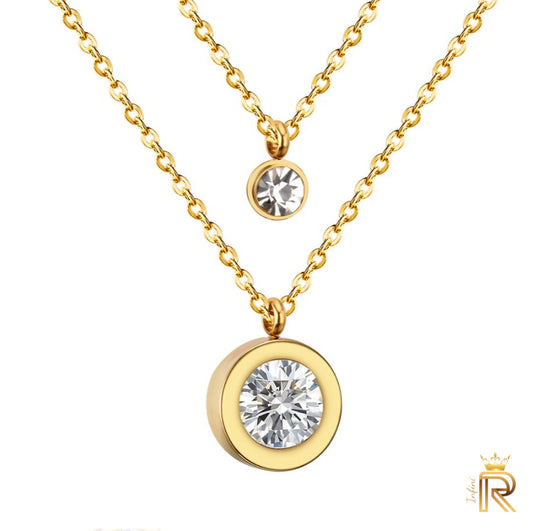 Bestseller 18K Gold, double chain American Diamond, Pendant white stone, 2 diamonds
