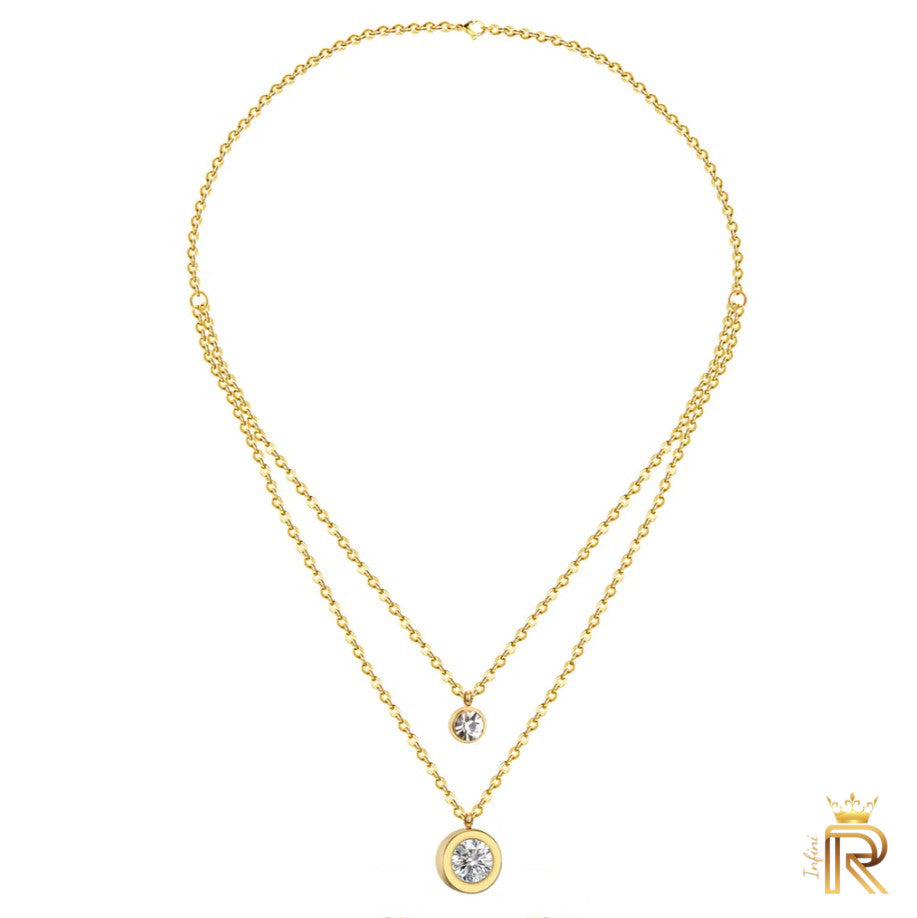 Bestseller 18K Gold, double chain American Diamond, Pendant white stone, 2 diamonds