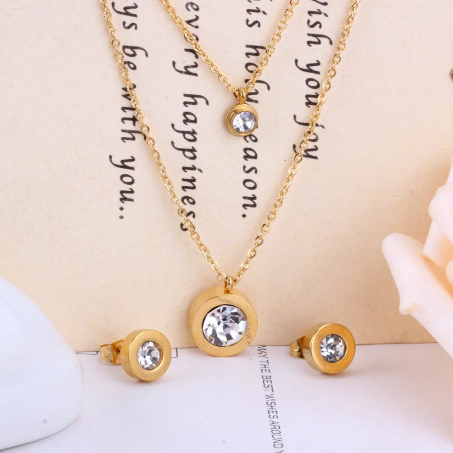 Bestseller 18K Gold, double chain American Diamond, Pendant white stone, 2 diamonds
