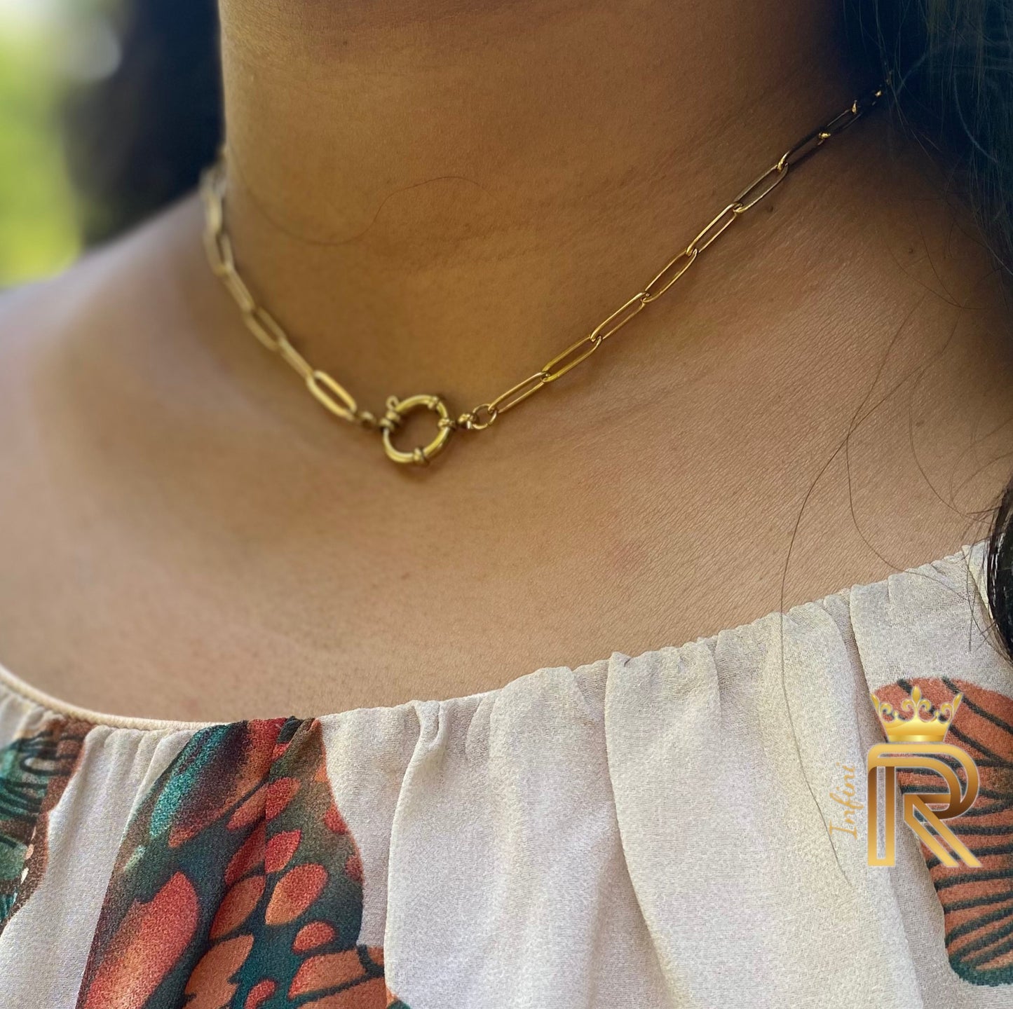 18K Gold Paperclip Chain Necklace | Crown Clasp Link Chain | Waterproof, Tarnish-Free Minimalist Jewelry | Hypoallergenic Royal Chain Gift