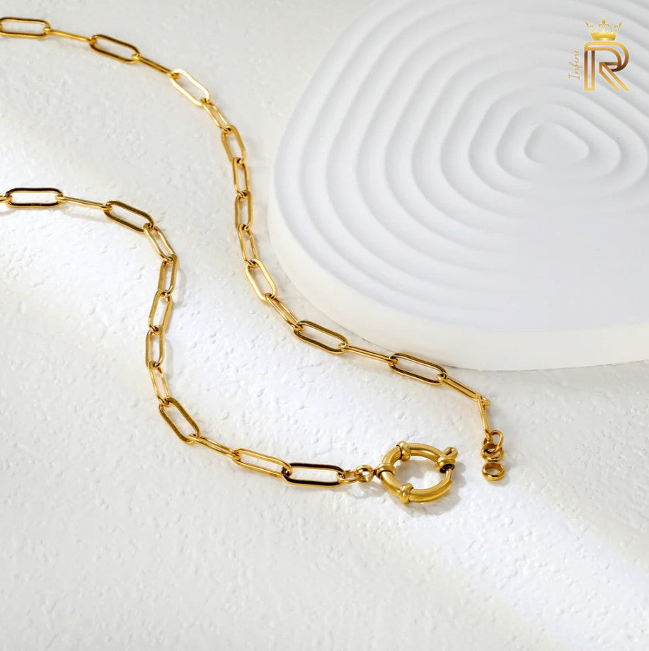 18K Gold Paperclip Chain Necklace | Crown Clasp Link Chain | Waterproof, Tarnish-Free Minimalist Jewelry | Hypoallergenic Royal Chain Gift