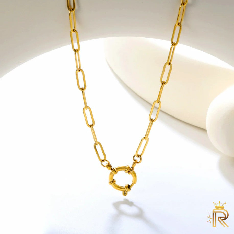 18K Gold Paperclip Chain Necklace | Crown Clasp Link Chain | Waterproof, Tarnish-Free Minimalist Jewelry | Hypoallergenic Royal Chain Gift