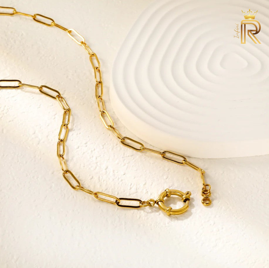 18K Gold Paperclip Chain Necklace | Crown Clasp Link Chain | Waterproof, Tarnish-Free Minimalist Jewelry | Hypoallergenic Royal Chain Gift