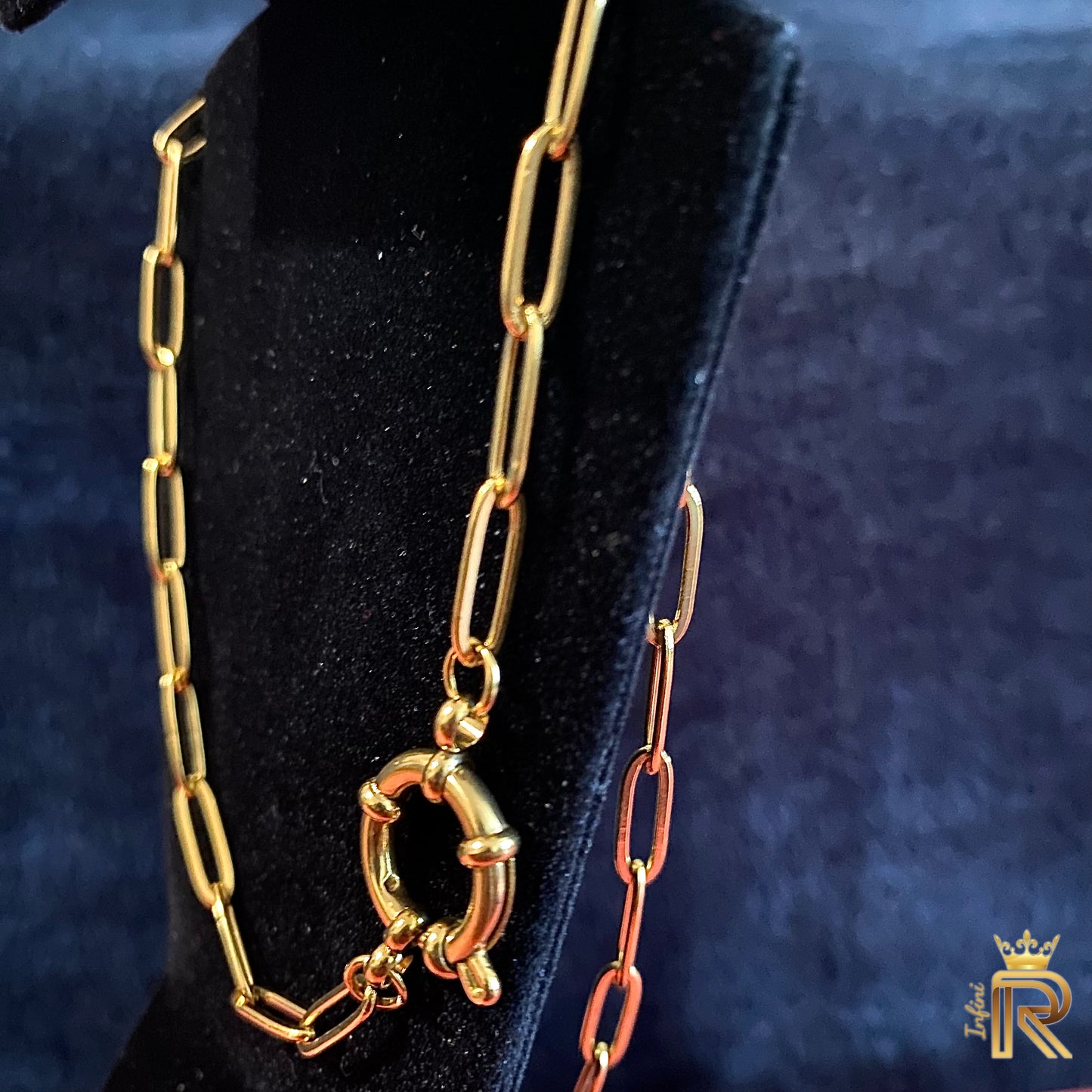 18K Gold Paperclip Chain Necklace | Crown Clasp Link Chain | Waterproof, Tarnish-Free Minimalist Jewelry | Hypoallergenic Royal Chain Gift