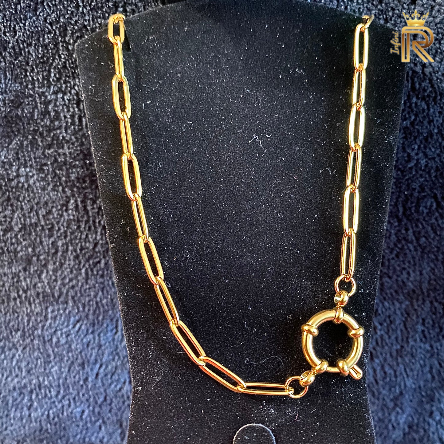 18K Gold Paperclip Chain Necklace | Crown Clasp Link Chain | Waterproof, Tarnish-Free Minimalist Jewelry | Hypoallergenic Royal Chain Gift